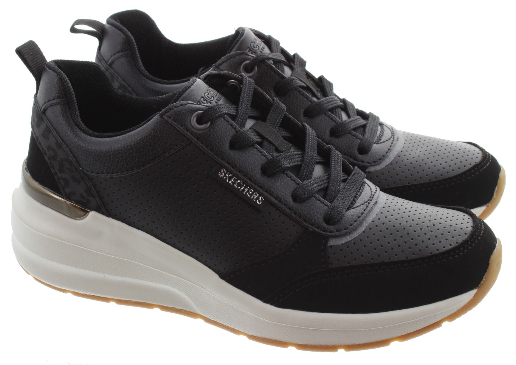 Ladies black skechers trainers uk online