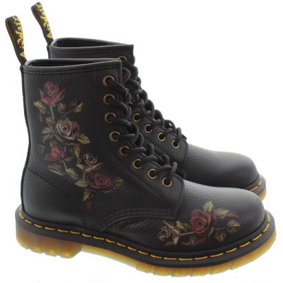 Ladies 1460 Decayed Roses Boots In Black