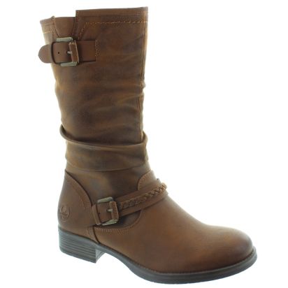 RIEKER Ladies 98860 Flat Calf Boots In Tan