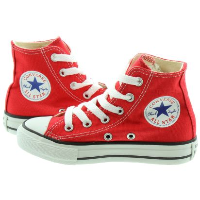 De otra manera solo grano Converse Canvas All Star Hi Kids Boots in Red in Red