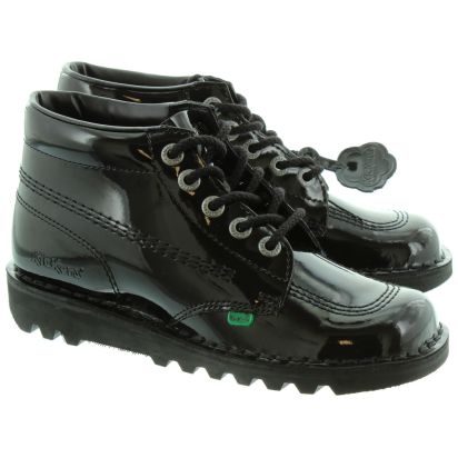 Gevaar Catastrofe dronken Kickers Leather Kick Hi Ladies Lace Boot in Black Patent in Black Patent