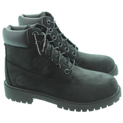 TIMBERLAND Youths Premium Authentic 6 Inch Kids Boots In Black Nubuck