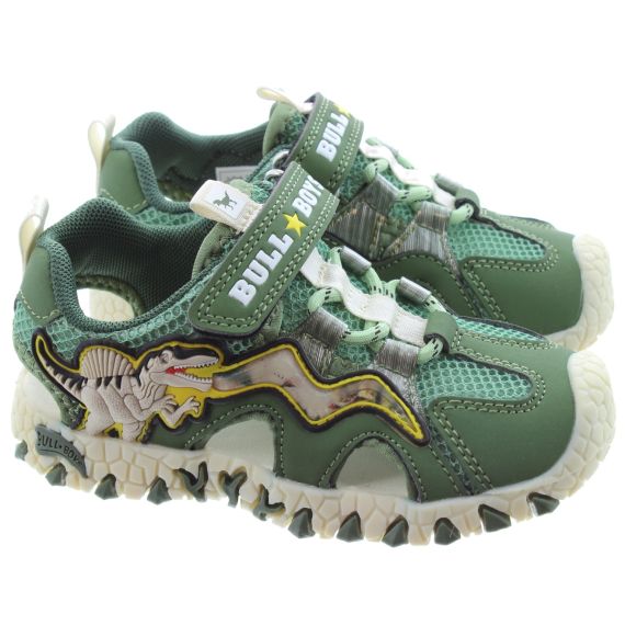 BULL BOYS Kids 4533 Spinosaurus Full Toe Light Up Sandals In Khaki