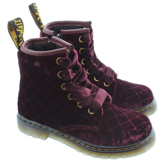 DR MARTENS Kids1460 Velvet Boots In Cherry Red