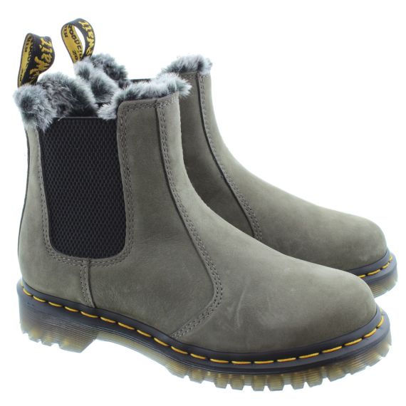 DR MARTENS Ladies 2976 Leonore Fur Ankle Boots In Grey 