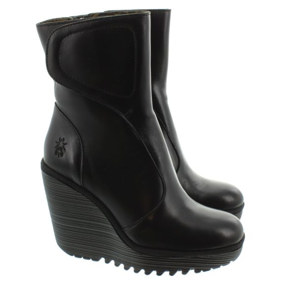 FLY Ladies Dally High Wedge Boots In Black 