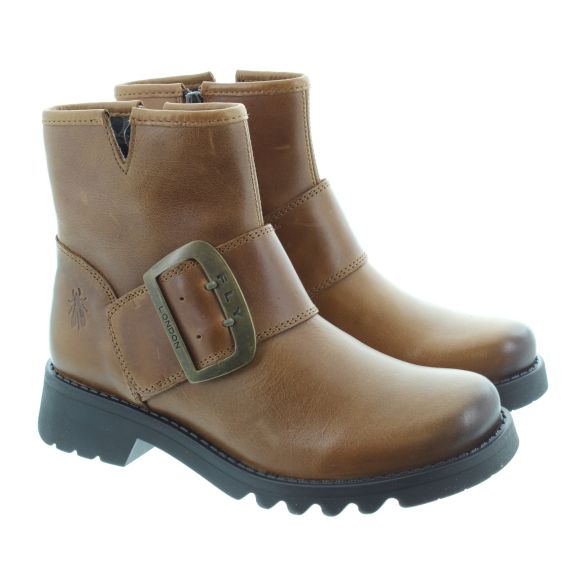 FLY Ladies Rily Buckle Ankle Boots In Tan