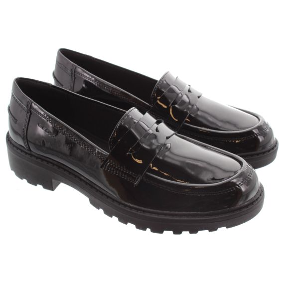 GEOX Juniors And Youths Casey Loafers In Black Patent 