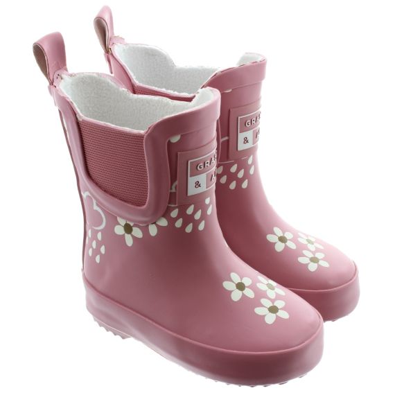 Grass And Air Kids GA312 Flower Wellys In Pink 