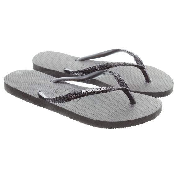 HAVAIANAS Ladies Slim Glitter Toe Posts In Black