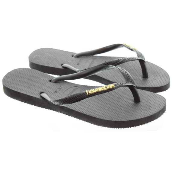 HAVAIANAS Ladies Slim Logo Metallic Flipflop Sandals In Black 