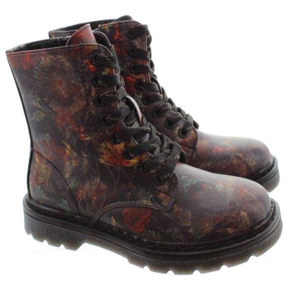 HEAVENLY FEET Justina Lace Ankle Boots In Woodland Print