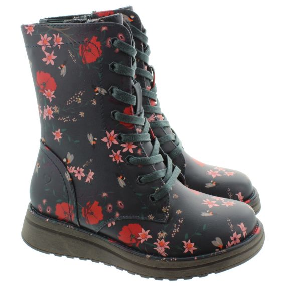 HEAVENLY FEET Ladies Martina Lace Calf Boots In Teal Floral Multi 