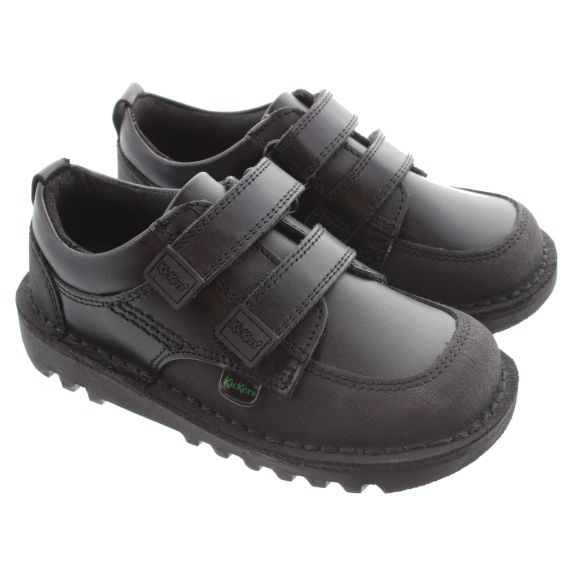KICKERS Kids Kick Scuff Twin Velcro Shoes In Black 