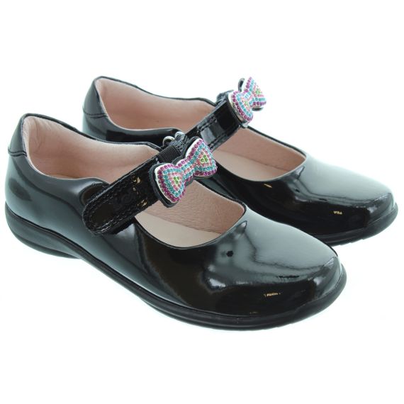 LELLI KELLY Kids LK8116 F Width Erin Bow Bar Shoes In Black Patent 