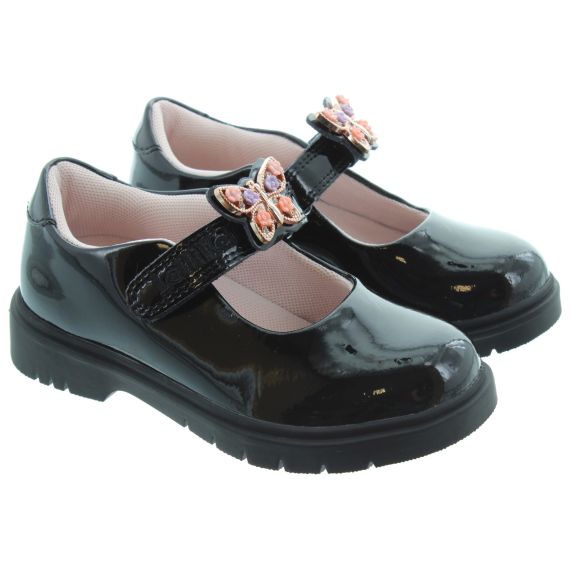 LELLI KELLY Kids LK8915 Lucy Butterfly Bar Shoes In Black Patent 