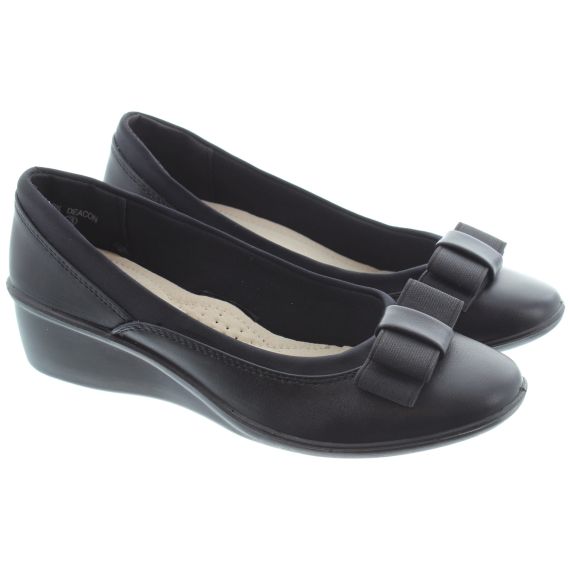 LUNAR Ladies Deacon Bow Wedge Shoes In Black 