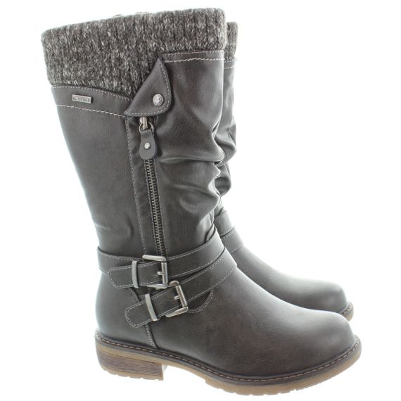 LUNAR Ladies GLB134 Peyton Waterproof Calf Boots In Grey 