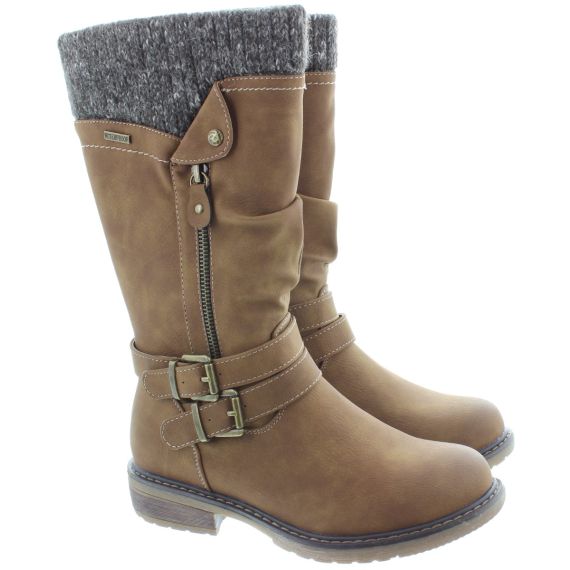 LUNAR Ladies GLB134 Peyton Waterproof Calf Boots In Tan 