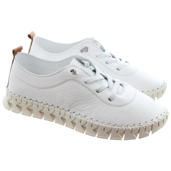 LUNAR Ladies St Austell Elastic Lace Shoes In White 