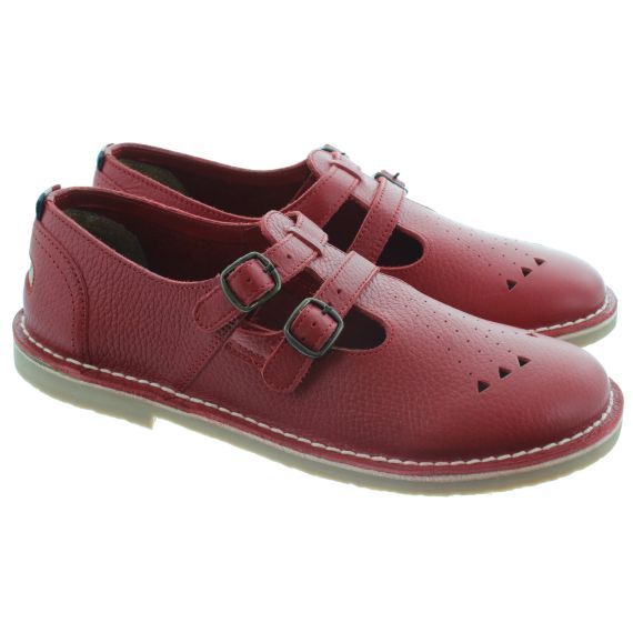 POD Ladies Marley Leather T Bar Shoes In Red