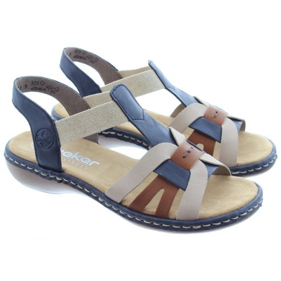 RIEKER Ladies 65918 Multi Sandals In Navy 