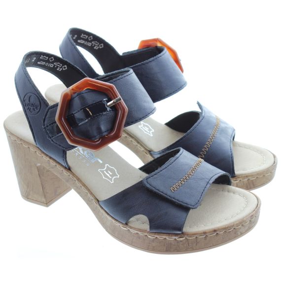 RIEKER Ladies 66876 Heel Sandals In Navy 