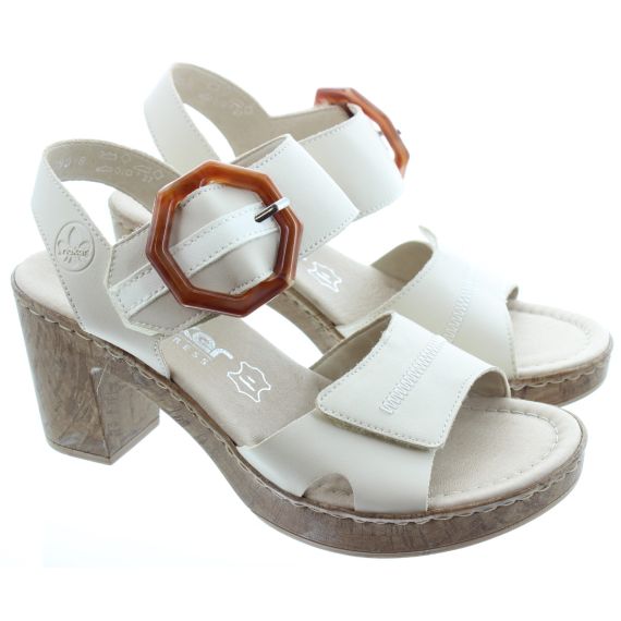 RIEKER Ladies 66876 Heel Sandals In Off White 