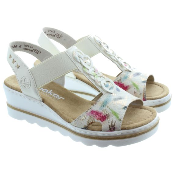 RIEKER Ladies 67498 Wedge Sandals In White 