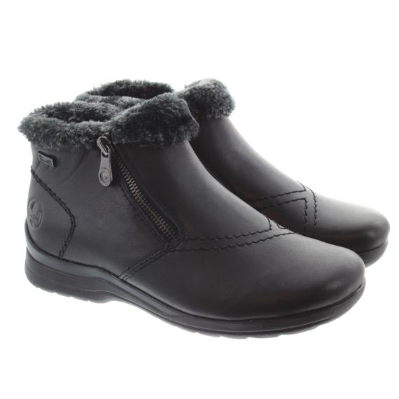 RIEKER Ladies L1868 Fur Zip Ankle Boots In Black 