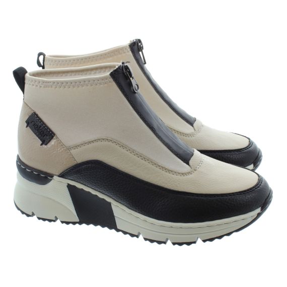 RIEKER Ladies N6352 Wedge Ankle Boots In Black/Cream 