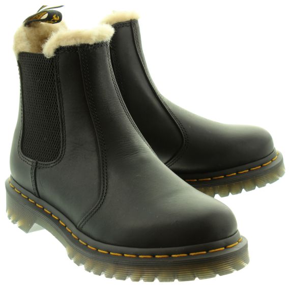 DR MARTENS Ladies 2976 Leonore Fur Ankle Boots In Black