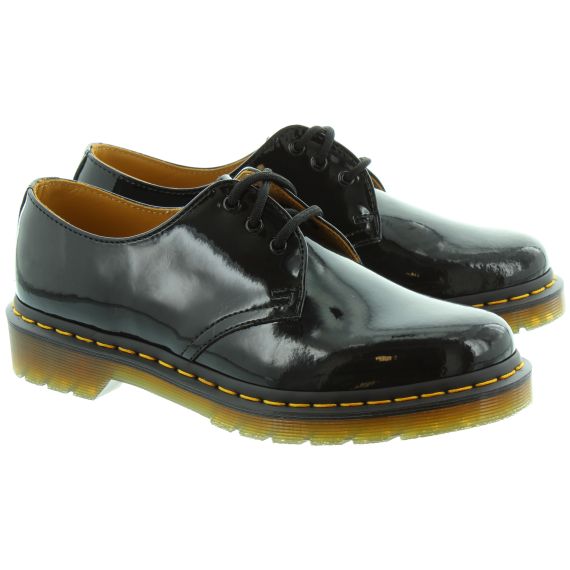 DR MARTENS Leather 1461Z Yellow Stitch Shoes in Black Patent