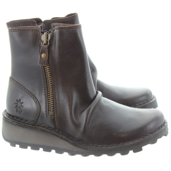FLY Ladies Mon Zip Ankle Boots In Brown
