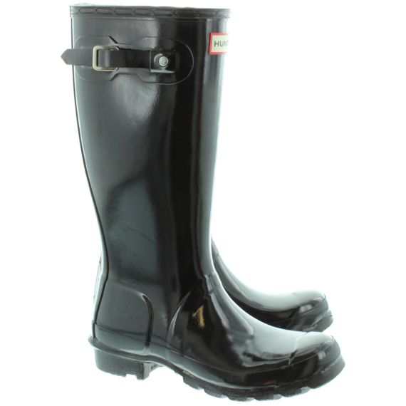 HUNTER Rubber Young Gloss Wellingtons in Black