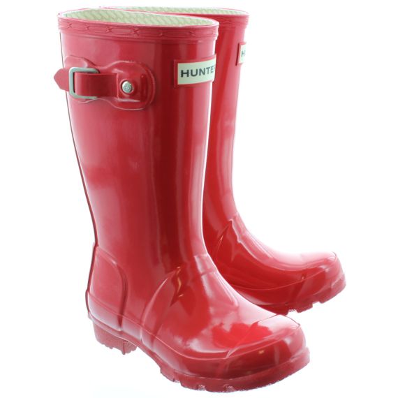 HUNTER Rubber Young Gloss Wellingtons in Red