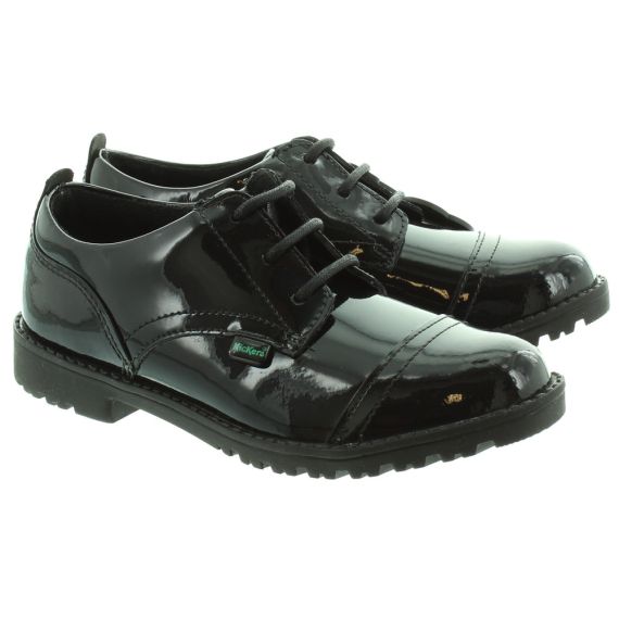 KICKERS Kids Lachly Lace Shoes in Black Patent