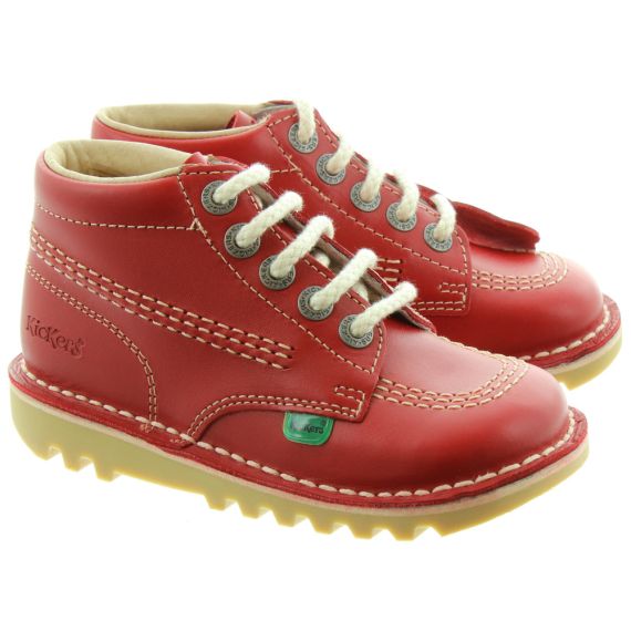 KICKERS Kids Leather Kick Hi Boots In Red