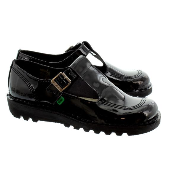 KICKERS Adults Kick T-Bar Shoes In Black Patent