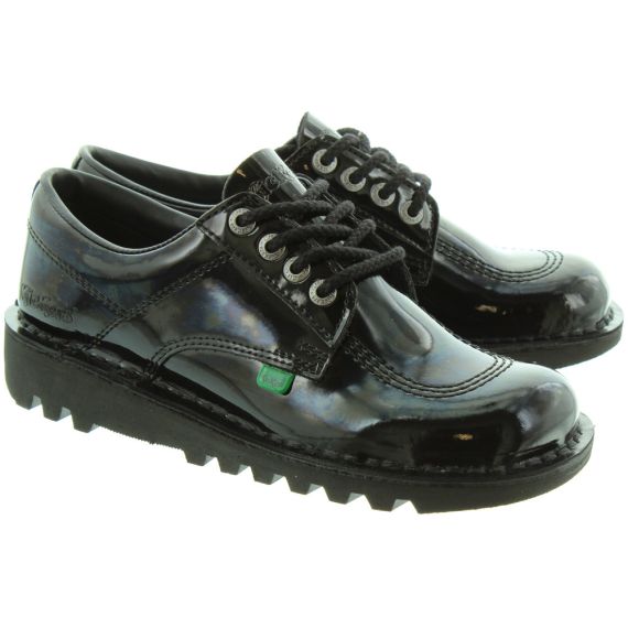 KICKERS Ladies Kick Lo Patent Lace Shoes in Black Patent