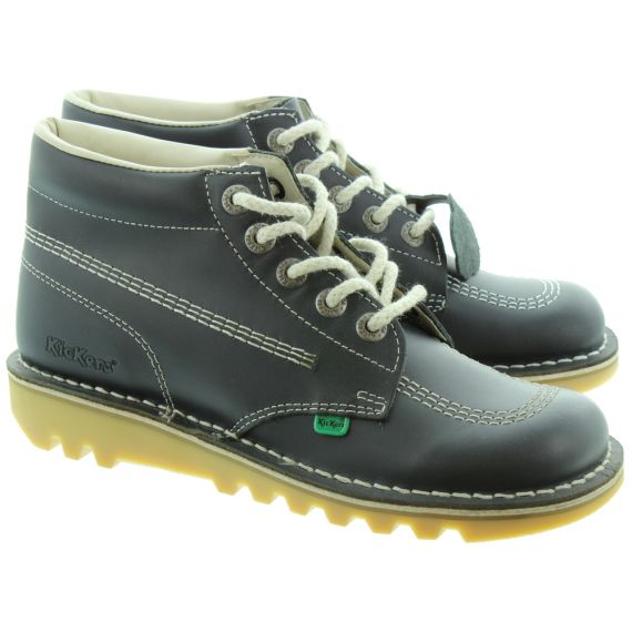 KICKERS Leather Kick Hi Ladies Lace Boot in Navy