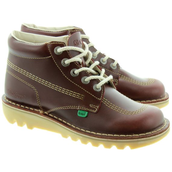 KICKERS Leather Kick Hi Mens Lace Ankle Boots in Burgundy
