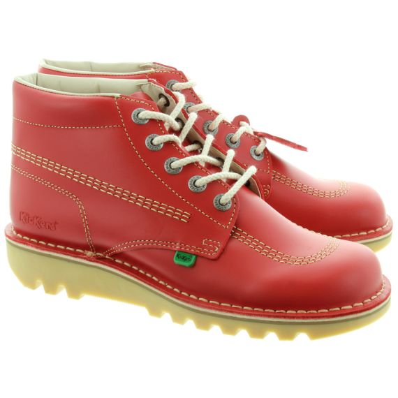 KICKERS Leather Kick Hi Mens Lace Ankle Boots in Red