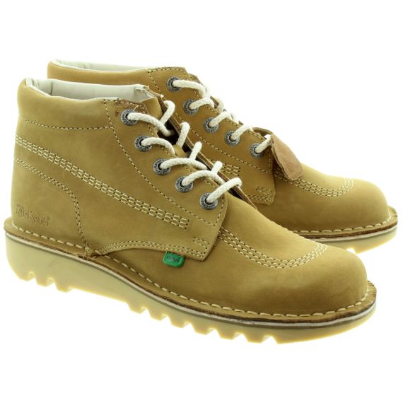 KICKERS Nubuck Leather Kick Hi Mens Lace Ankle Boots in Tan