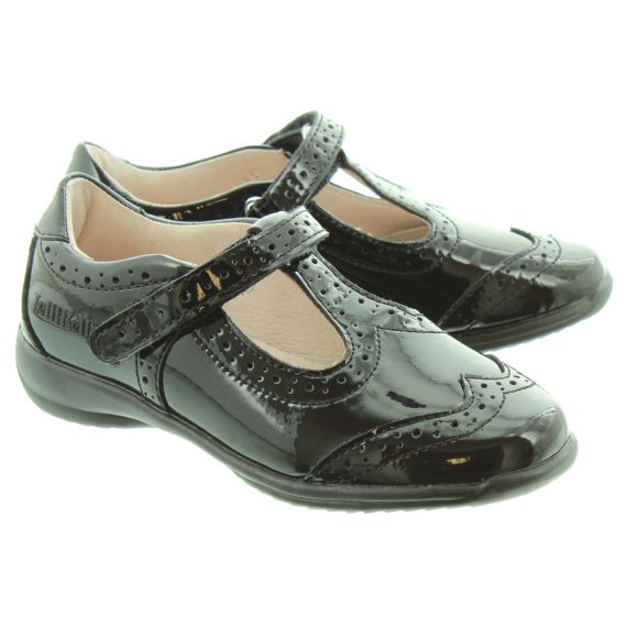 LELLI KELLY LK8216 Jennette Velcro T-Bar School Shoes in Black Patent