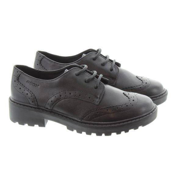 GEOX Kids Casey Brogue Lace Shoes In Black