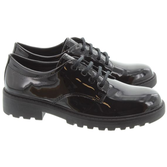GEOX Kids Casey Lace Up in Black Patent