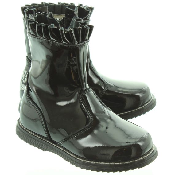 LELLI KELLY Kids LK3312 Funny Frill Boots In Black Patent