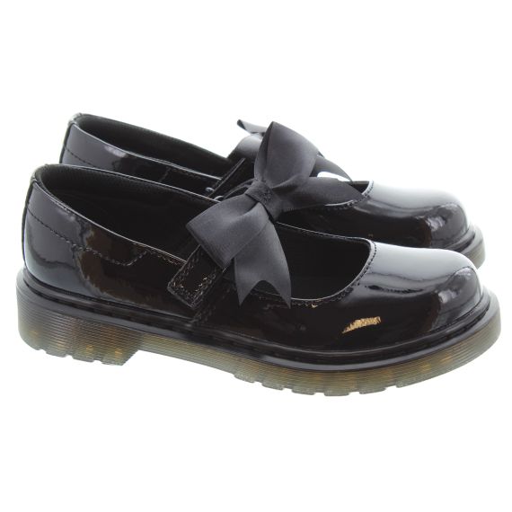 DR MARTENS Kids Maccy 2 Bow in Black Patent