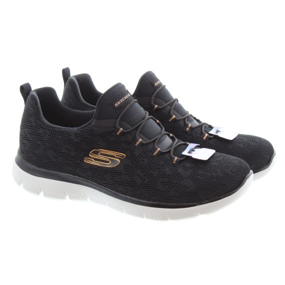 SKECHERS Ladies 149037 Summits Trainers In Black And Rose Gold